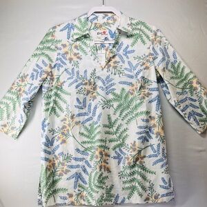 Reyn Spooner White Floral Shirt with Blue and Green Accents